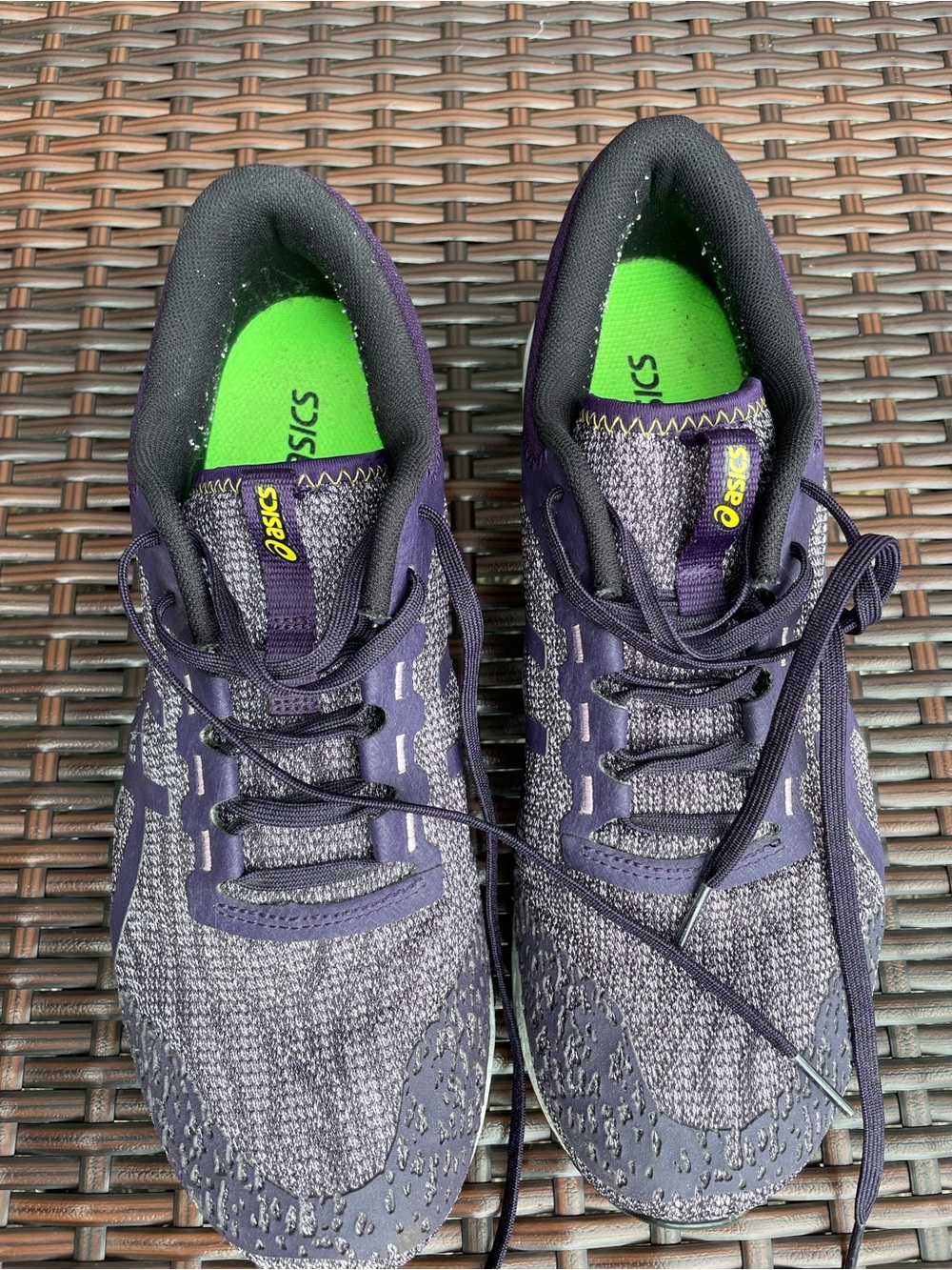 ASICS Purple Knit Running Shoes with Neon Green Insoles